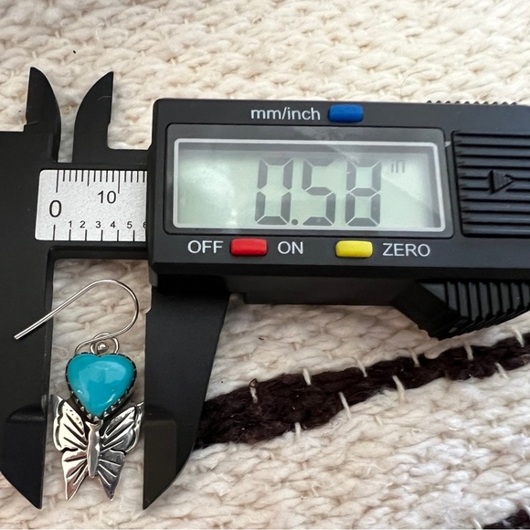 ❤️ Heart Shaped Kingman Turquoise 925 Navajo Butterfly Dangle Earrings 1.38”L - Picture 7 of 12